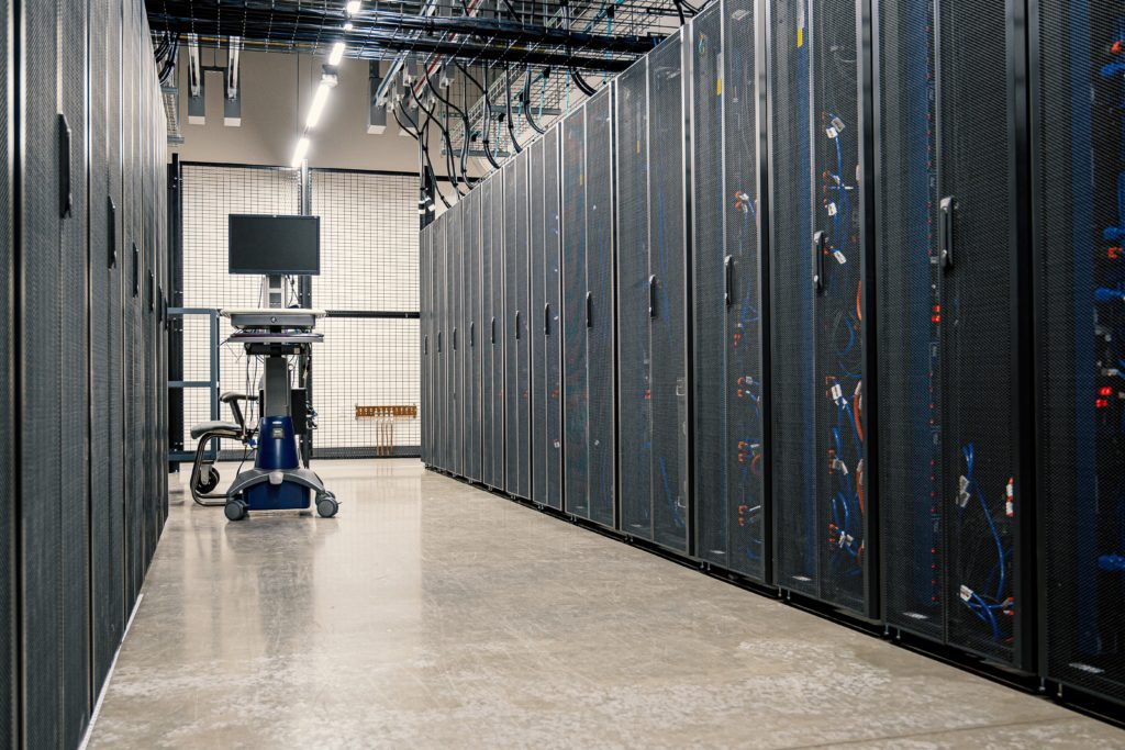 Datacenter floor with racks of servers